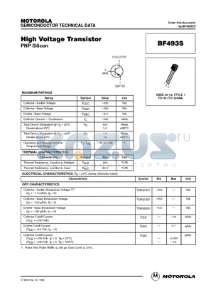 BF493S datasheet - High Voltage Transistor(PNP)