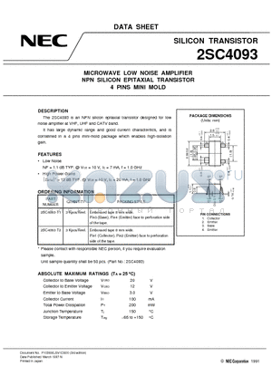 2SC4093 datasheet - MICROWAVE LOW NOISE AMPLIFIER NPN SILICON EPITAXIAL TRANSISTOR 4 PINS MINI MOLD