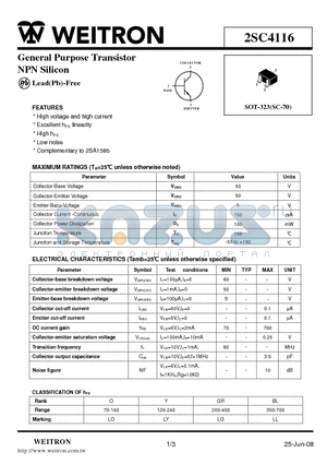 2SC4116 datasheet - General Purpose Transistor NPN Silicon