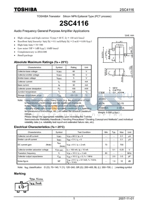 2SC4116 datasheet - Silicon NPN Epitaxial Type (PCT process)