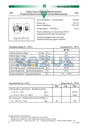 BF554 datasheet - Surface mount Si-Epitaxial PlanarTransistors