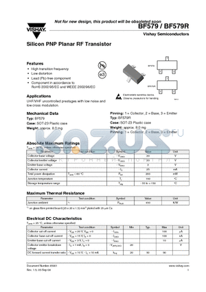 BF579 datasheet - Silicon PNP Planar RF Transistor