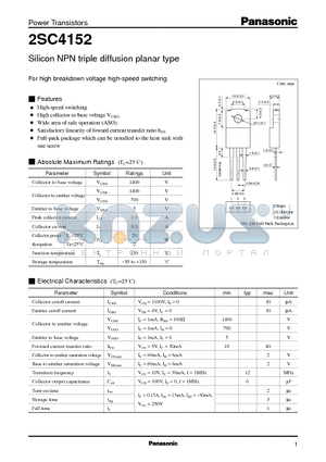2SC4152 datasheet - Silicon NPN triple diffusion planar type(For high breakdown voltage high-speed switching)