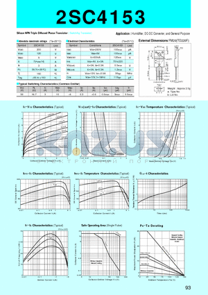 2SC4153 datasheet - Silicon NPN Triple Diffused Planar Transistor(Humidifier, DC-DC Converter, and General Purpose)