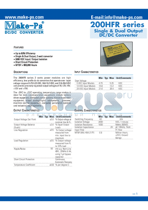 205S24HFR datasheet - Single & Dual Output DC/DC Converter