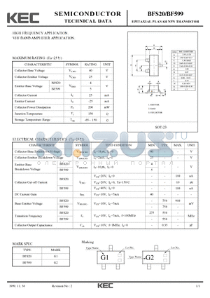 BF599 datasheet - EPITAXIAL PLANAR NPN TRANSISTOR