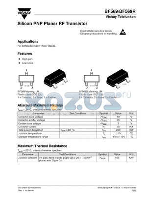 BF569 datasheet - Silicon PNP Planar RF Transistor