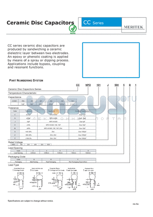 CCNPO104Z50V2B1 datasheet - Ceramic Disc Capacitors