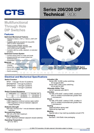 206-1112LPSN datasheet - Multifunctional Through Hole Through Hole