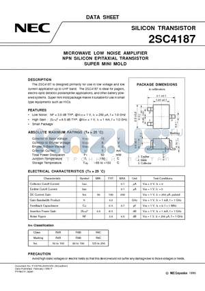 2SC4187 datasheet - MICROWAVE LOW NOISE AMPLIFIER NPN SILICON EPITAXIAL TRANSISTOR SUPER MINI MOLD