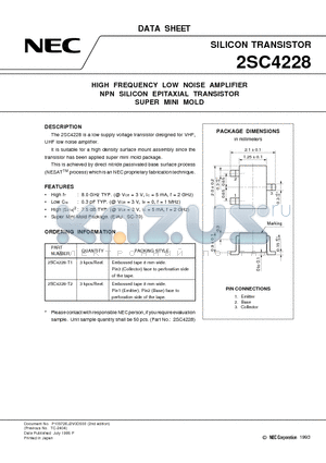 2SC4228 datasheet - HIGH FREQUENCY LOW NOISE AMPLIFIER NPN SILICON EPITAXIAL TRANSISTOR SUPER MINI MOLD