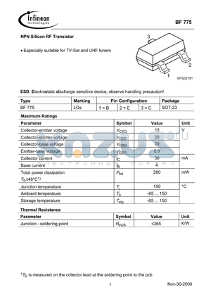 BF775 datasheet - NPN Silicon RF Transistor