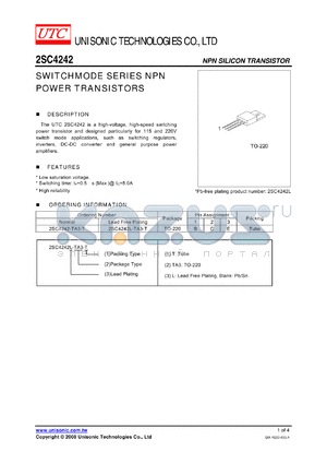 2SC4242L-TA3-T datasheet - SWITCHMODE SERIES NPN POWER TRANSISTORS