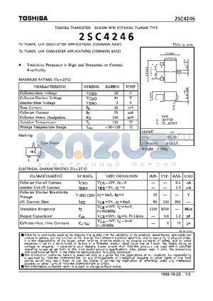 2SC4246 datasheet - NPN EPITAXIAL PLANAR TYPE (TV TUNER, UHF OSCILLATOR, CONVERTER APPLICATIONS)(COMMON BASE)