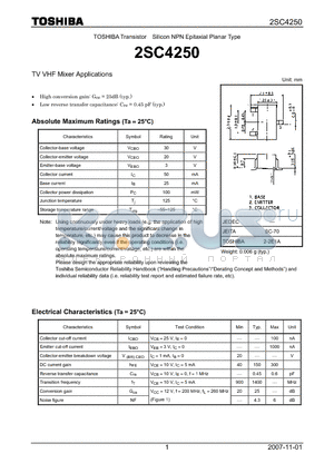 2SC4250_07 datasheet - Silicon NPN Epitaxial Planar Type TV VHF Mixer Applications