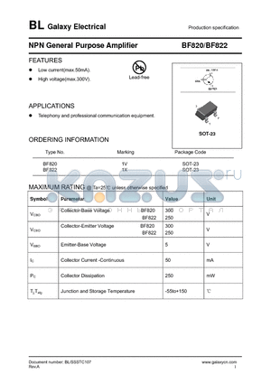 BF820 datasheet - NPN General Purpose Amplifier