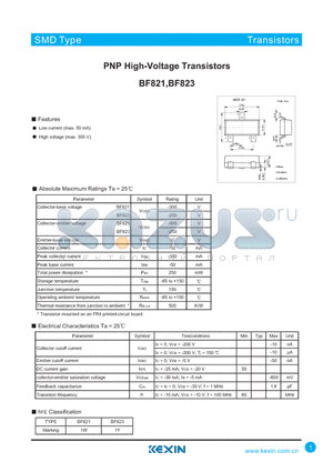 BF821 datasheet - PNP High-Voltage Transistors