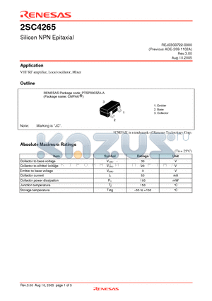 2SC4265JCTL-E datasheet - Silicon NPN Epitaxial