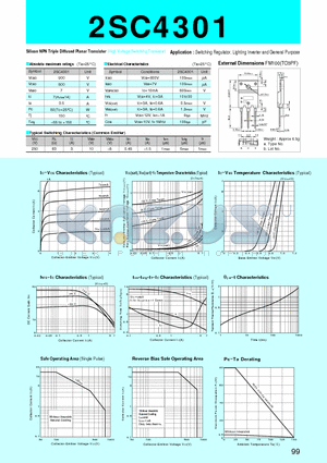 2SC4301 datasheet - Silicon NPN Triple Diffused Planar Transistor(Switching Regulator, Lighting Inverter and General Purpose)