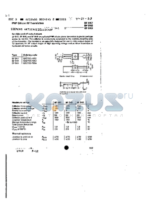 BF848 datasheet - PNP SILICON RF TRANSISTORS