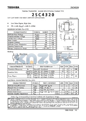 2SC4320 datasheet - NPN EPITAXIAL PLANAR TYPE (VHF~ UHF BAND LOW NOISE AMPLIFIER APPLICATIONS)