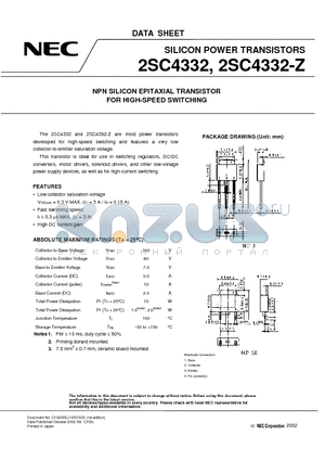 2SC4332 datasheet - NPN SILICON EPITAXIAL TRANSISTOR FOR HIGH-SPEED SWITCHING