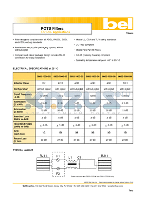 0802-1000-09 datasheet - POTS Filters For DSL Applications