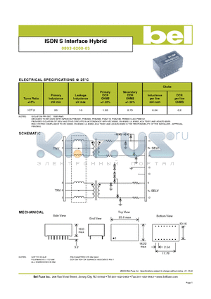 0803-6200-03 datasheet - ISDN S Interface Hybrid