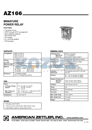 AZ166-1CT-110D datasheet - MINIATURE POWER RELAY