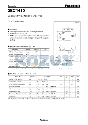 2SC4410 datasheet - Silicon NPN epitaxial planer type(For UHF amplification)