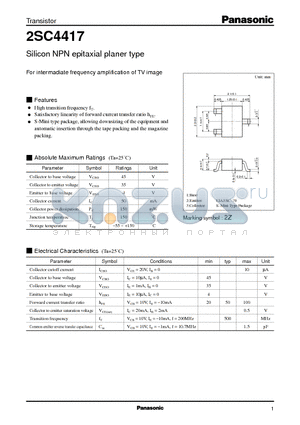 2SC4417 datasheet - Silicon NPN epitaxial planer type(For intermadiate frequency amplification of TV image)