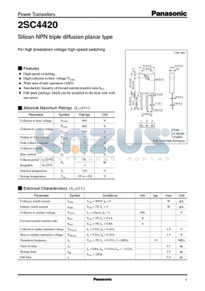 2SC4420 datasheet - Silicon NPN triple diffusion planar type(For high breakdown voltage high-speed switching)