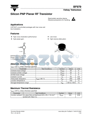 BF979 datasheet - Silicon PNP Planar RF Transistor