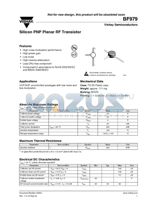 BF970 datasheet - Silicon PNP Planar RF Transistor