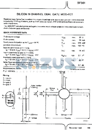 BF981 datasheet - SILICON N-CHANNEL DUAL GATE MOS-FET