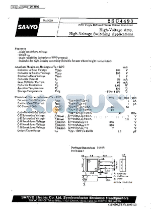 2SC4493 datasheet - High-Voltage Amp, High-Voltage Switching Applications