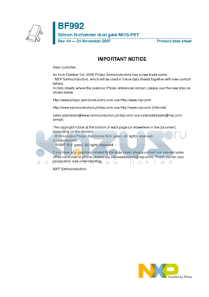 BF992 datasheet - Silicon N-channel dual gate MOS-FET