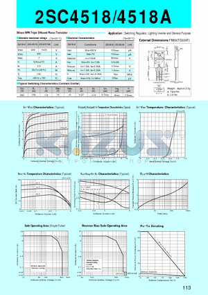 2SC4518A datasheet - Silicon NPN Triple Diffused Planar Transistor(Switching Regulator, Lighting Inverter and General Purpose)