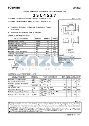 2SC4527 datasheet - NPN EPITAXIAL PLANAR TYPE (TV TUNER, UHF OSCILLATOR, COVBERTER APPLICATIONS)(COMMON BASE)