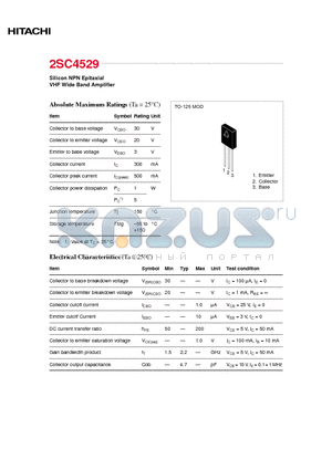 2SC4529 datasheet - Silicon NPN Epitaxial VHF Wide Brand Amplifier