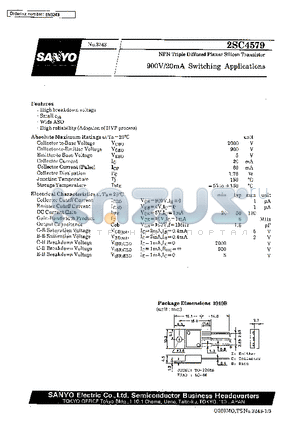 2SC4579 datasheet - 900V/20mA Switching Applications