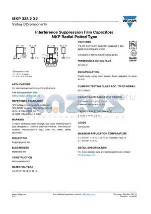 BFC233820393 datasheet - Interference Suppression Film Capacitors MKP Radial Potted Type