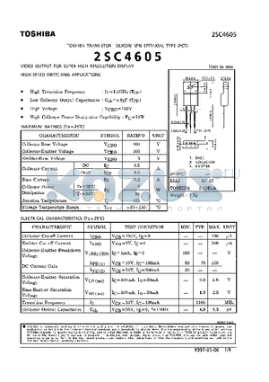 2SC4605 datasheet - NPN EPITAXIAL TYPE (VIDEO OUTPUT FOR SUPER HIGH RESOLUTION DISPLAY HIGH SPEED SWITCHING APPLICATIONS)