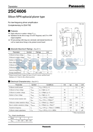 2SC4606 datasheet - Silicon NPN epitaxial planer type(For low-frequency driver amplification)
