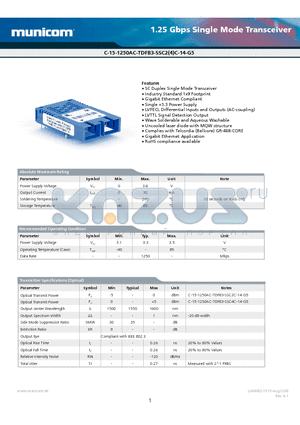 C-15-1250AC-TDFB3-SSC2C datasheet - 1.25 Gbps Single Mode Transceiver