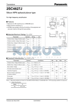 2SC4627J datasheet - For High-Frequency Amplification
