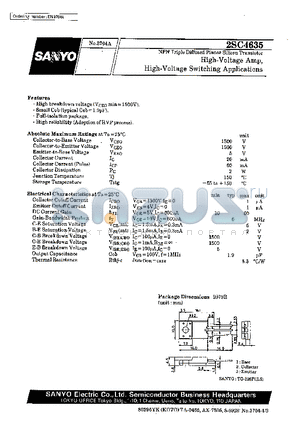 2SC4635 datasheet - High-Voltage Amp, High-Voltage Switching Applications