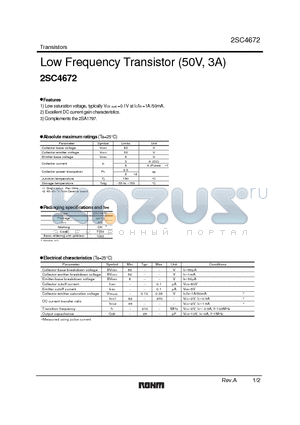 2SC4672 datasheet - Low Frequency Transistor (50V, 3A)