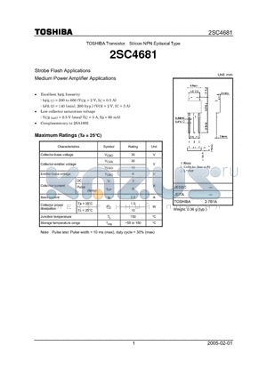 2SC4681 datasheet - Strobe Flash Applications Medium Power Amplifier Applications