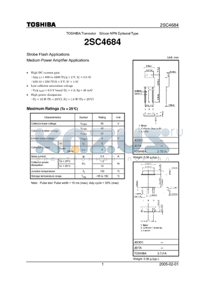 2SC4684 datasheet - Strobe Flash Applications Medium Power Amplifier Applications